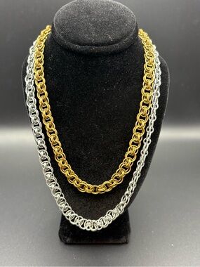 Two-Tone Gold & Silver Double Chain Necklace for Women